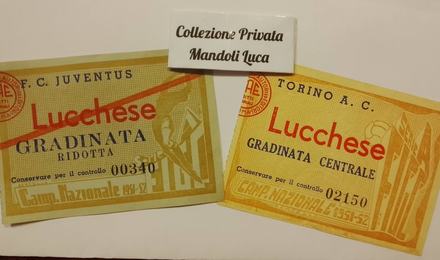 Biglietti della stagione 1951/52 di incontri giocati a Torino sponda bianconera e sponda Granata