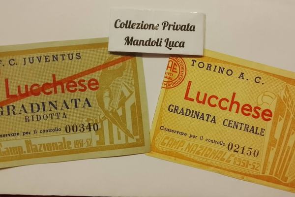 Biglietti della stagione 1951/52 di incontri giocati a Torino sponda bianconera e sponda Granata
