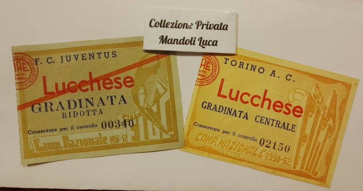 Biglietti della stagione 1951/52 di incontri giocati a Torino sponda bianconera e sponda Granata